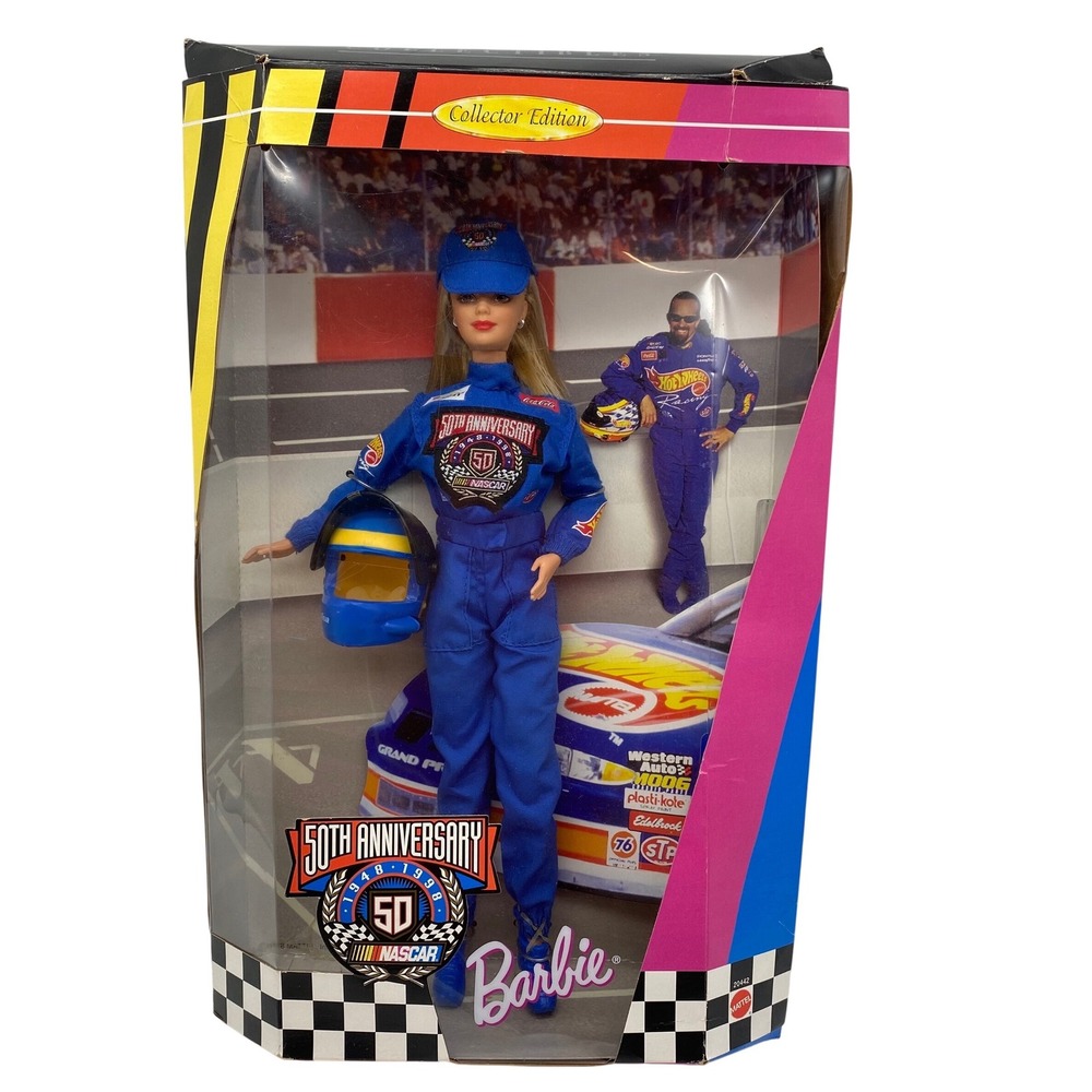 Mattel Barbie NASCAR 50th Anniversary Doll Blue Racing Suit 1998 Collector Ed